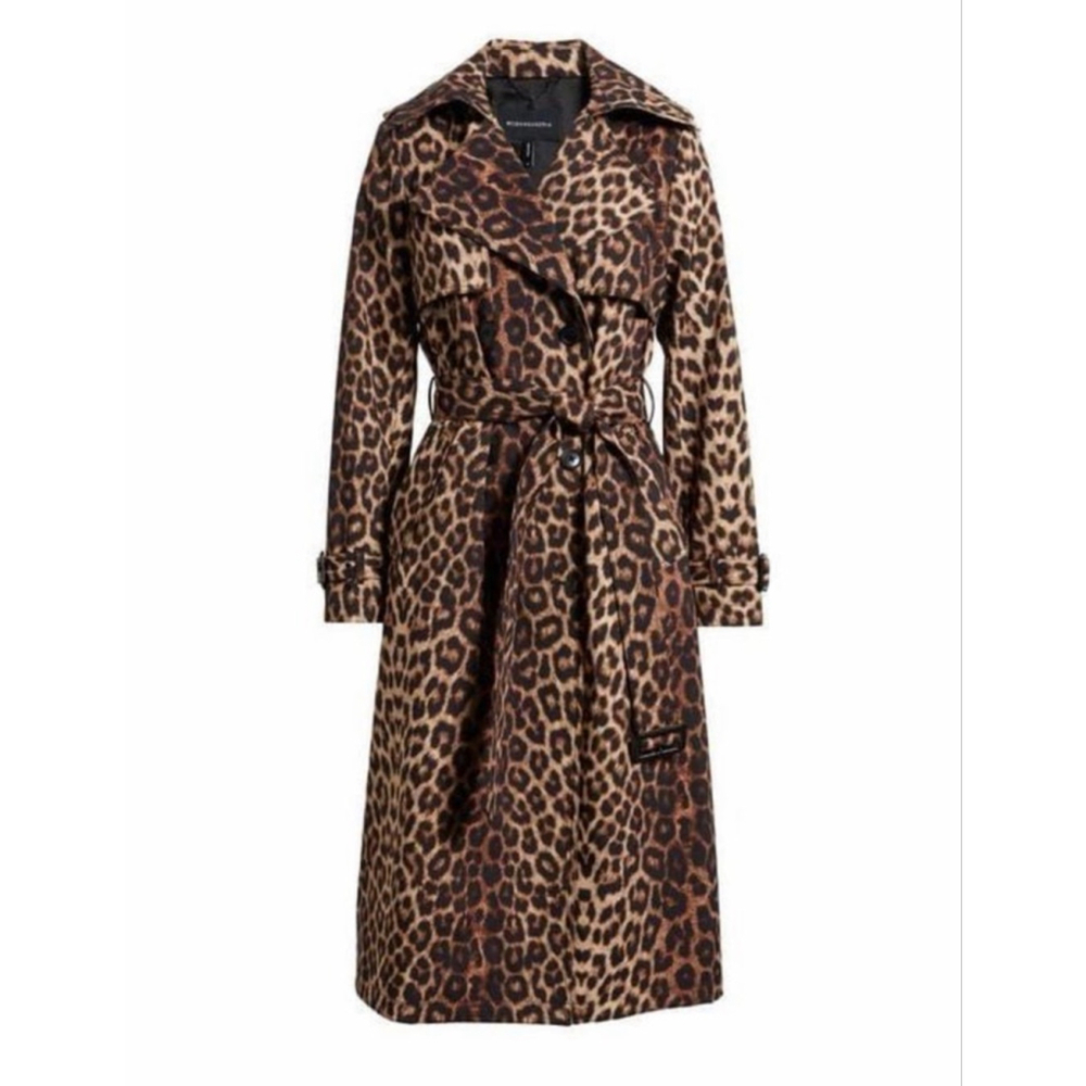 BCBGMAXAZRIA Leopard Trench Coat XS Brown Black New NWT $298 Water resistant - Picture 2 of 16